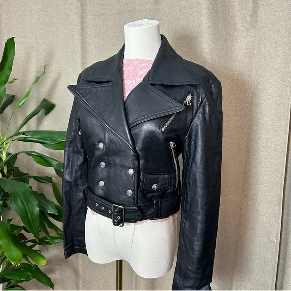 Rondes et Jolies Vintage Leather Biker Jacket with Belt - Picture 5 of 12